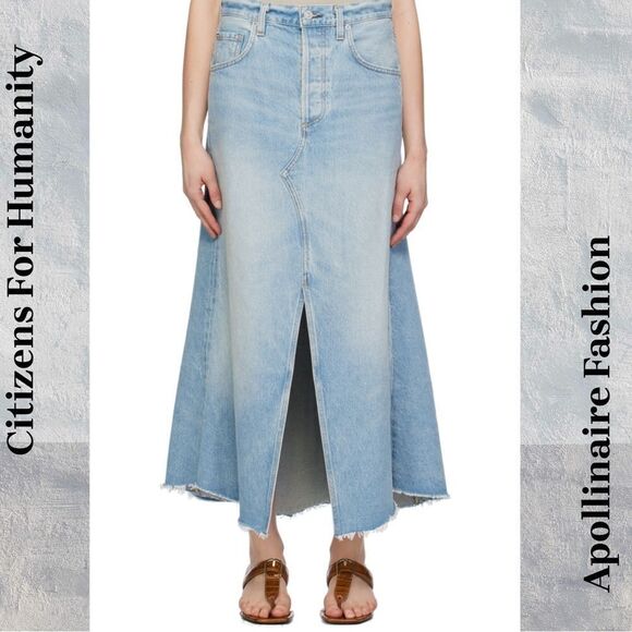 CITIZENS FOR HUMANITY MINA MIDI SKIRT IN BLUE DENIM SIZEE 27 NEW - Picture 3 of 9